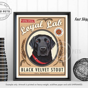 Labrador Retriever Faux Beer Label Kunstdruck Schwarzer Samt Stout Bar Dekor von Retro Haustiere Künstlerin Krista Brooks Bild 1