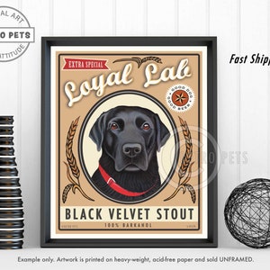 Labrador Retriever Faux Beer Label Art Print Black Velvet Stout Bar Decor par lartiste Retro Pets Krista Brooks image 1