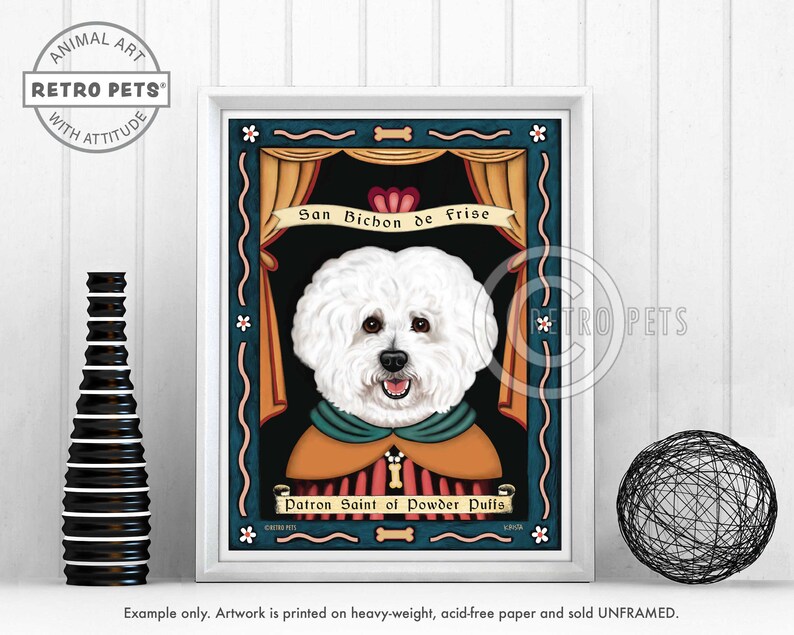 Bichon Frise Art, Dog Wall Art, Powder Puffs, Kitchen Decor, Dog Illustration, Bichon Frise Art, UNFRAMED image 1