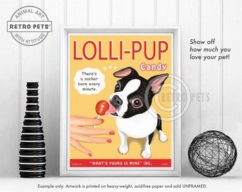 Boston Terrier Art, Dog Wall Art, Dog Decor, Dog Illustration, Kitchen Decor, Greeting Cards or UNFRAMED print
