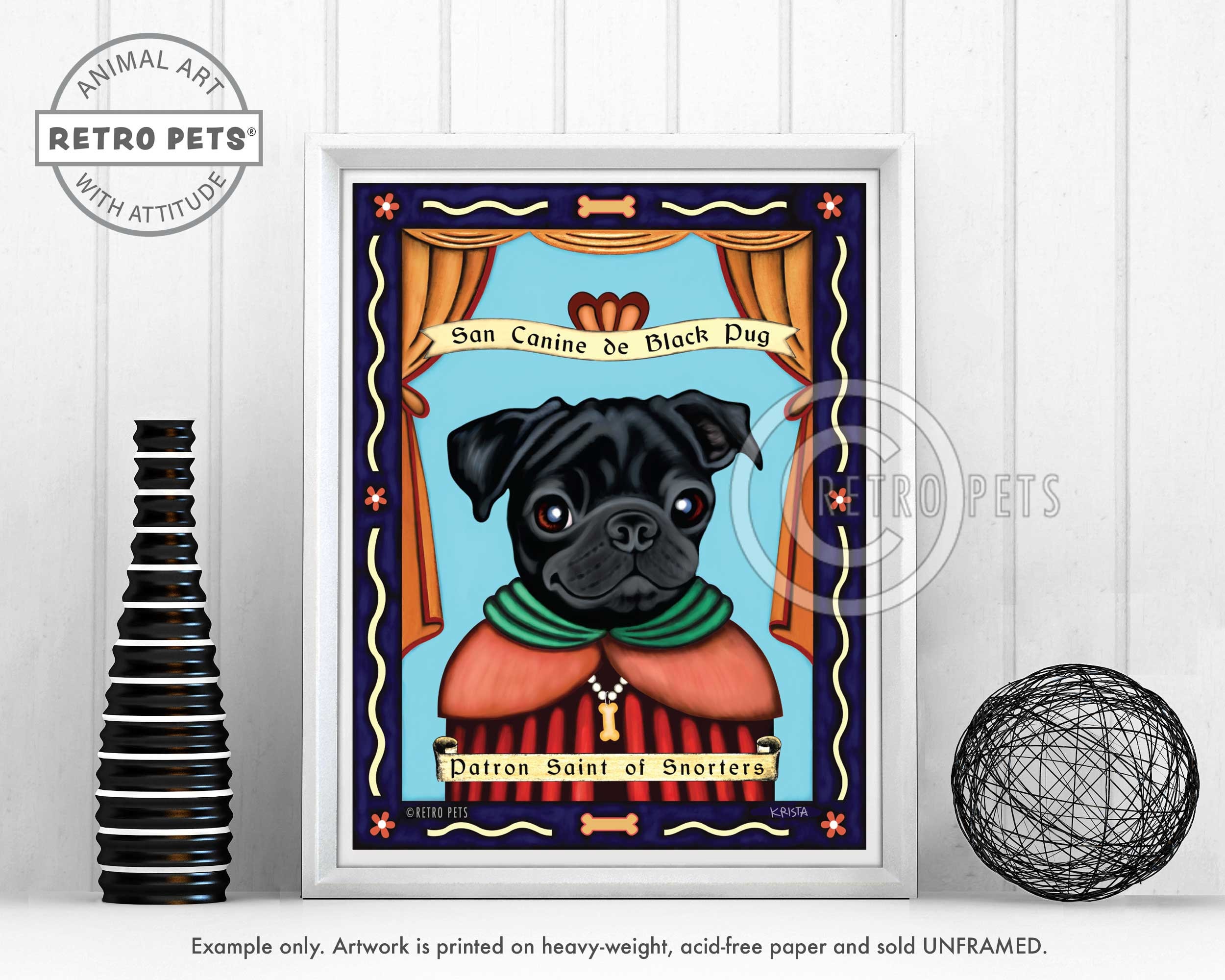 Pug Art Black Dog Wall Art Dog Decor Snorters Bar Decor | Etsy