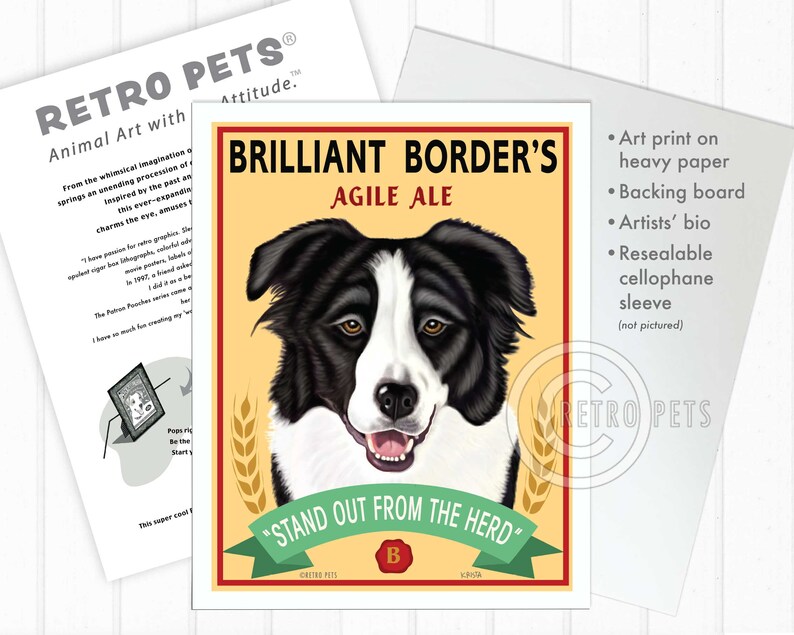 Border Collie Art, Dog Wall Art, Dog Decor, Brilliant Border, Bar Decor, Dog Illustration, Greeting Cards or UNFRAMED print image 4