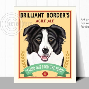 Border Collie Art, Dog Wall Art, Dog Decor, Brilliant Border, Bar Decor, Dog Illustration, Greeting Cards or UNFRAMED print image 3