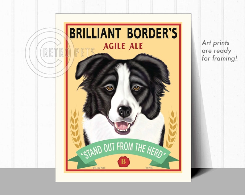 Border Collie Art, Dog Wall Art, Dog Decor, Brilliant Border, Bar Decor, Dog Illustration, Greeting Cards or UNFRAMED print image 3