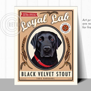 Labrador Retriever Faux Beer Label Kunstdruck Schwarzer Samt Stout Bar Dekor von Retro Haustiere Künstlerin Krista Brooks Bild 3