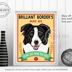 Border Collie Art, Dog Wall Art, Dog Decor, Brilliant Border, Bar Decor, Dog Illustration, Greeting Cards or UNFRAMED print image 2