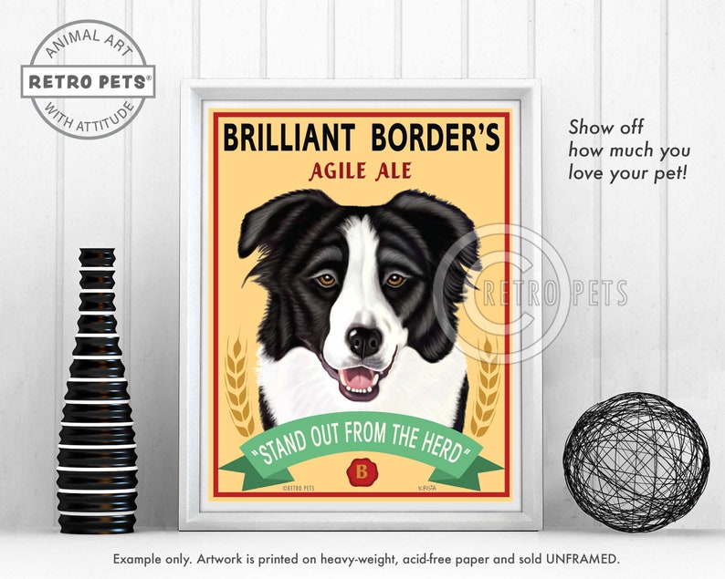 Border Collie Art, Dog Wall Art, Dog Decor, Brilliant Border, Bar Decor, Dog Illustration, Greeting Cards or UNFRAMED print image 2