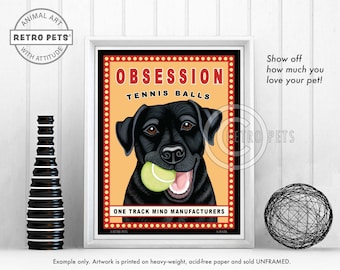 Black Lab Art, Dog Wall Art, Funny Dog, Tennis Ball Print, Dog Art Print, Black Labrador Retriever, Pet Portrait, Dog Portrait, Dog Mom Gift