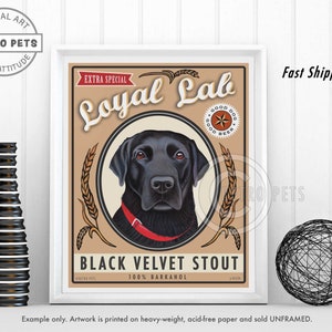 Labrador Retriever Faux Beer Label Kunstdruck Schwarzer Samt Stout Bar Dekor von Retro Haustiere Künstlerin Krista Brooks Bild 2