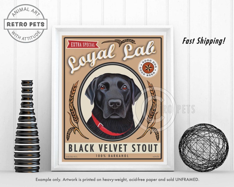 Labrador Retriever Faux Beer Label Art Print Black Velvet Stout Bar Decor by Retro Pets artist Krista Brooks image 2