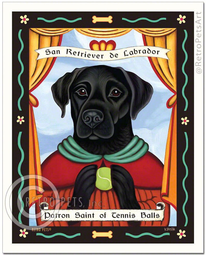 Black Lab Art Dog Wall Decor Tennis Kitchen Ilration Print Greeting Cards Unframed