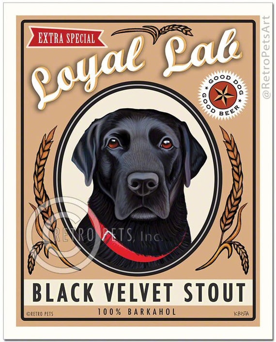 Black Lab Art Dog Wall Decor Velvet Stout Bar Ilration Print Unframed