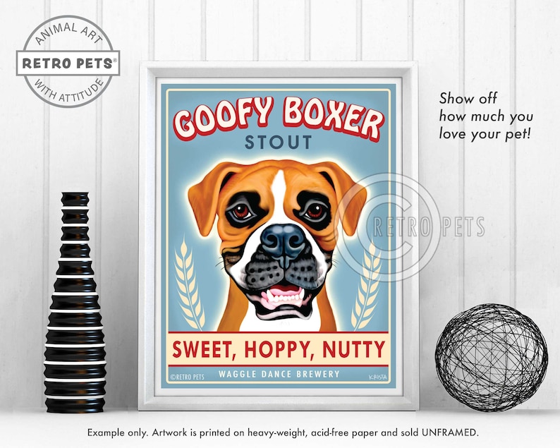 Boxer Art Dog Wall Art Dog Decor Goofy Boxer Bar Decor Etsy