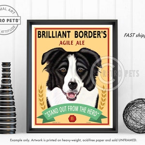 Border Collie Art, Dog Wall Art, Dog Decor, Brilliant Border, Bar Decor, Dog Illustration, Greeting Cards or UNFRAMED print image 1