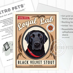 Labrador Retriever Faux Beer Label Art Print Black Velvet Stout Bar Decor by Retro Pets artist Krista Brooks image 5
