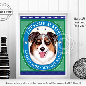 Australian Shepherd Art, Dog Lover Gift, Dog Wall Art, Dog Decor, Awesome Aussie, Bar Decor, Kitchen Decor, UNFRAMED