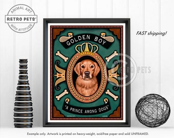 Golden Retriever Art, Dog Wall Art, Dog Decor, Golden Boy, Kitchen Decor, Dog Illustration, Retriever Dog Art, UNFRAMED