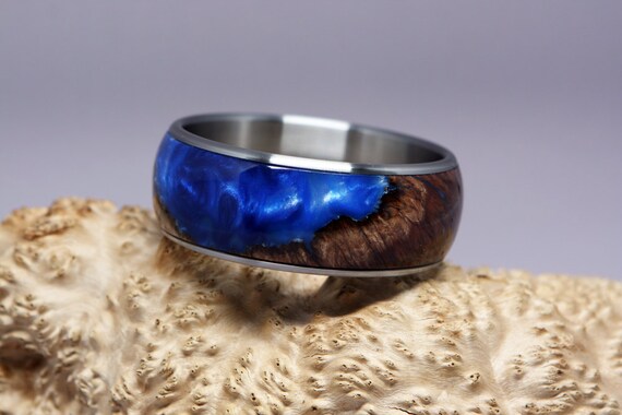 Red Mallee Burl and Acrylic Resin Bangle With Stainless