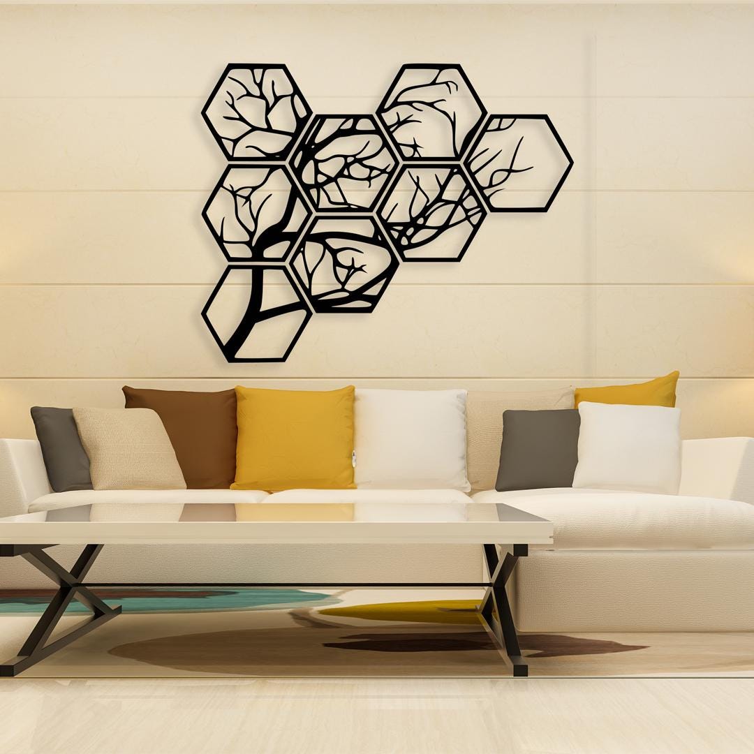 8 Piece Metal Wall Art Honeycomb Tree of Life, Geometric Hexagon Wall ...