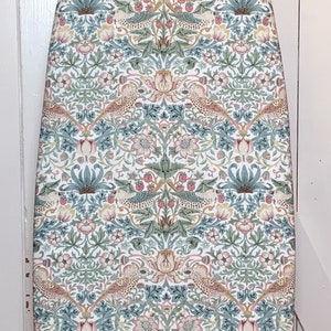 Strawberry Thief Ironing Board Cover William Morris Design in Sage, Pink & Teal on White Elastic Edge Fits Boards To 18 inches Wide 画像 2