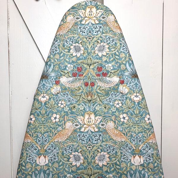 Aqua Strawberry Thief Ironing Board Cover | William Morris Design | Elastic Edge | For Boards up to 18 inches Wide, 56 Inches Long