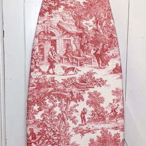 Red Toile Ironing Board Cover Authentic Laura Ashley English Country Fabric Adjustable Elastic Edge Fits Boards to 18 Inches Wide image 3
