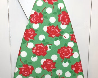 Red Roses Retro Style Ironing Board Cover | Adjustable Elastic Edge | Fits 18 inch & standard 15 inch wide boards | OOP Out of Print Fabric