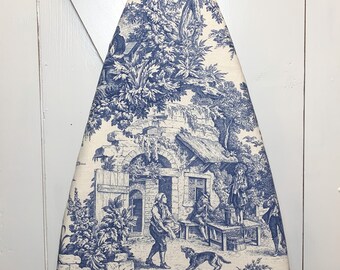 Blue Toile Ironing Board Cover | Laura Ashley English Country Fabric | Adjustable Elastic Edge | Fits Boards to 18 Inches Wide