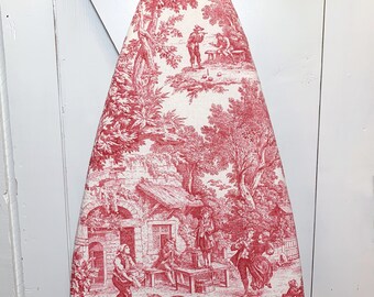 Red Toile Ironing Board Cover | Authentic Laura Ashley English Country Fabric | Adjustable Elastic Edge | Fits Boards to 18 Inches Wide