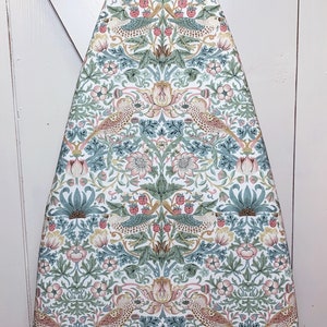 Strawberry Thief Ironing Board Cover William Morris Design in Sage, Pink & Teal on White Elastic Edge Fits Boards To 18 inches Wide 画像 4