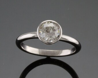 Single 0. 87ct Old Cut Round Diamond 18kt White Gold Ring