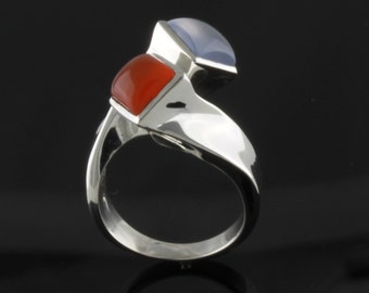 Carnelian and Chalcedony Sterling Silver Bypass Ring