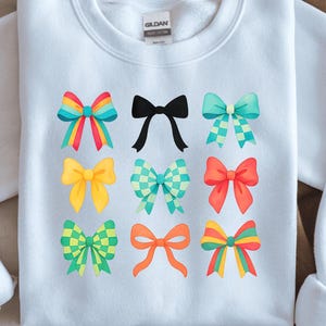 Coquette Bow PNG – Black and White Checkered Glitter Bow for Trendy Shirts, Preppy Girly Retro Design