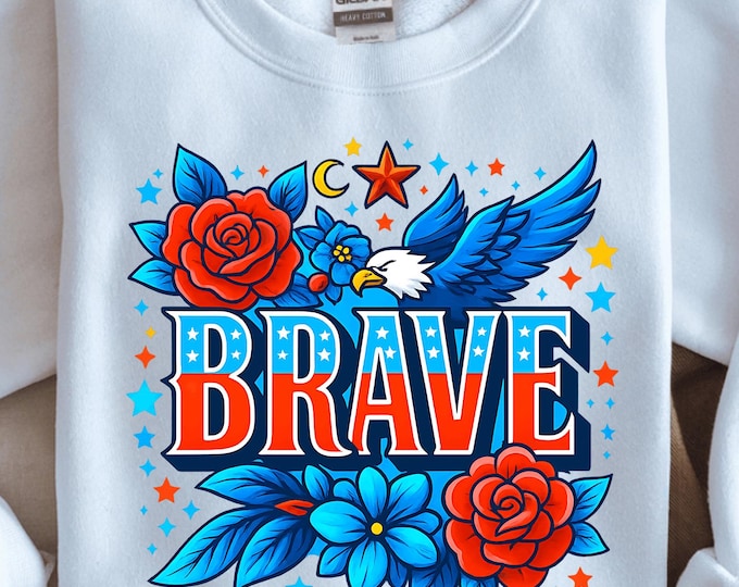 Brave Eagle T-Shirt Digital Design, Patriotic Eagle Floral Tee, Eagle Stars and Stripes Artwork, American Pride Shirt, Digital Download