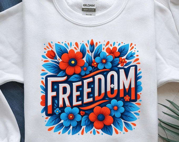 Freedom Floral T-Shirt Design, Patriotic Flowers Shirt, Independence Day Shirt, Printable Sublimation Design, Digital Download, Gift Idea