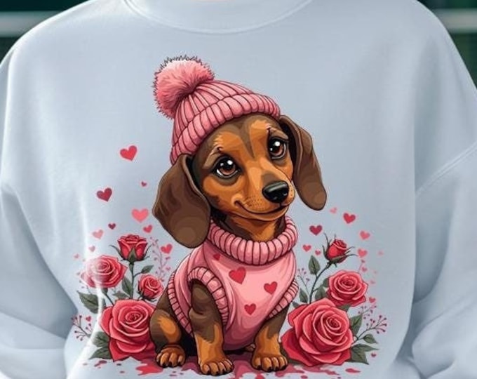 Valentine Dachshund Dog, Sausage Dog Png, Valentine's Day Dog Mom Png, Perfect Gift For Dog Lovers and Valentine's Day Celebrations