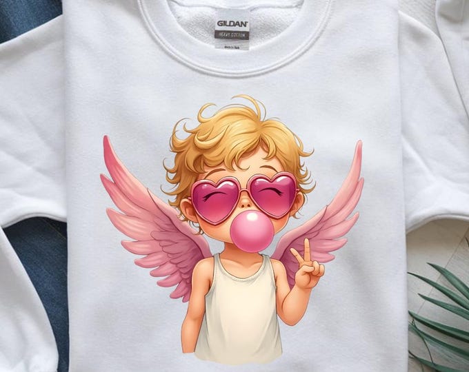 Cupid T-Shirt, Angel T-Shirt, Valentines Day T-Shirt, Love T-Shirt, Cupid with bubblegum T-Shirt, Heart Sunglasses T-Shirt, Peace Sign