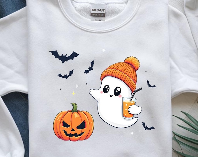 Cute Halloween Ghost PNG, Kawaii Pumpkin and Bats Clipart, Autumn Fall Sublimation, Spooky Season Digital Download, 300DPI
