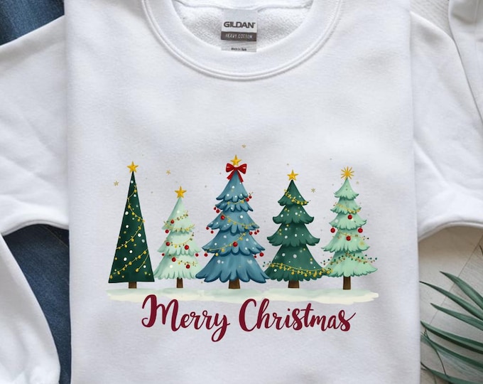 Merry Christmas Trees PNG, Cute Watercolor Xmas Tree Sublimation Design, Holiday Shirt Digital Download, 300 DPI PNG File