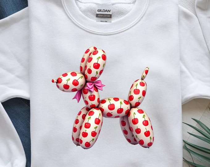 Cherry Balloon Dog T-Shirt, Digital Design, Cute Animal Shirt, Whimsical Art Tee, Fun Gift Idea, Graphic T Shirt, Novelty Shirt