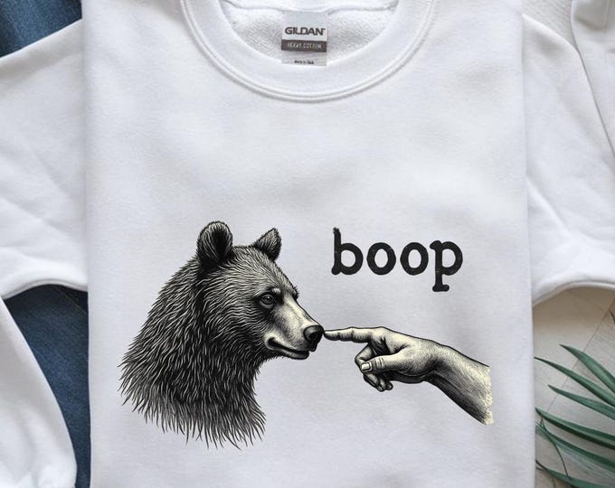 Bear Boop PNG, Vintage Black and White Bear Nose Touch Design, Digital Download, Sublimation, 4096×4096, 300DPI