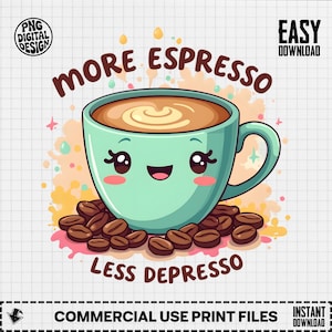 Camiseta &quot;Más Espresso, Menos Depresso&quot;, &quot;Café Lindo&quot;, &quot;Amantes del Café&quot;, &quot;Divertida&quot;, &quot;Regalo para Adictos al Café&quot;, &quot;Camiseta Única&quot;, &quot;Artículo Digital&quot;