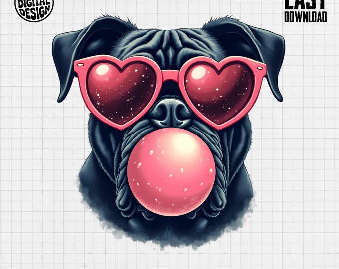 Cool Dog T-Shirt, Funny Boxer Tee, Heart Glasses Design, Bubble Gum Art, Unique Dog Lover Gift, Cute Pet T-Shirt, Animal Print Tee