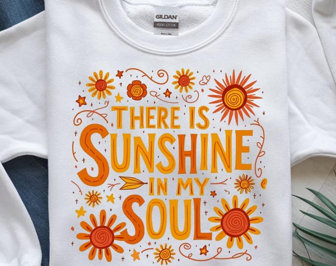 There is Sunshine in My Soul PNG, Retro Sunshine Quote Sublimation Design, Positive Boho Digital Download for T-Shirts and Mugs