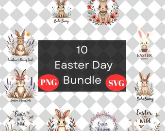 Easter Bunny T-Shirt Designs: PNG SVG Bundle (Digital Download)