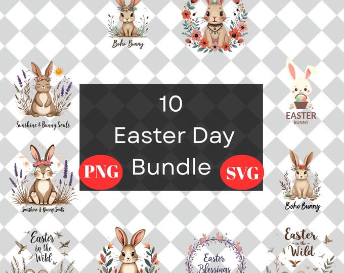 Easter T-Shirt Bundle PNG,  Funny Cute Easter Bunny Designs, Digital Download for Sublimation, Cricut & DIY Projects