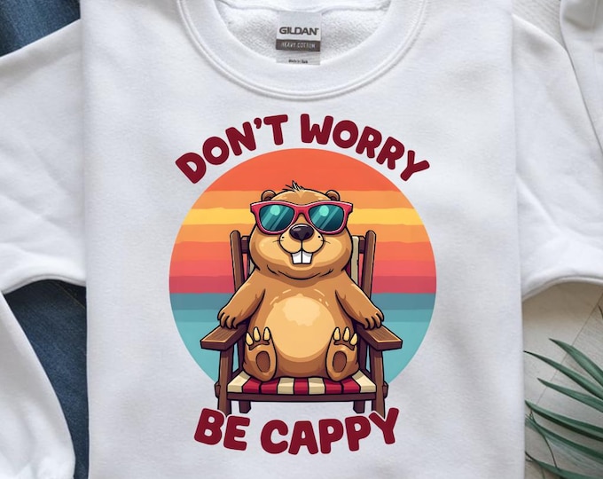Don’t Worry Be Cappy PNG, Funny Capybara T-Shirt Design, Retro Summer Vacation Sublimation PNG, Cute Chill Animal Clipart, Digital Download