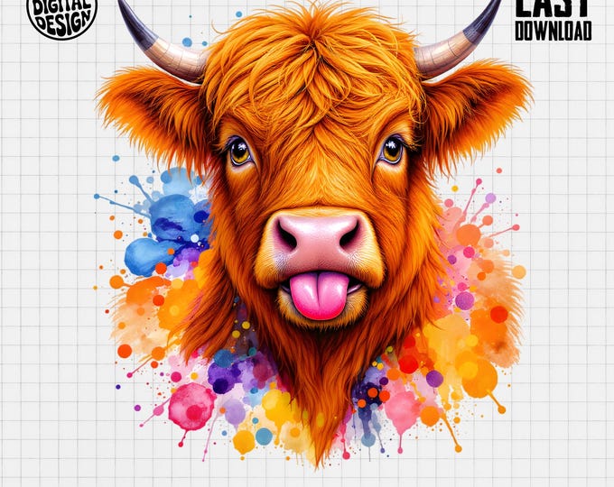Highland Cow T Shirt, Watercolor Cow Tee, Cute Cow Design, Farm Animal Shirt, Highland Cattle Apparel, Digital Item