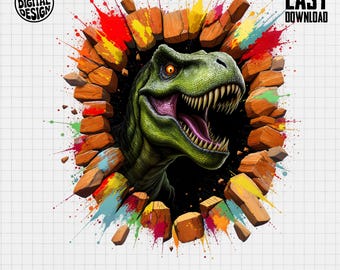 T Rex Dinosaur T-Shirt: Colorful Brick Wall Art, Dino Tee