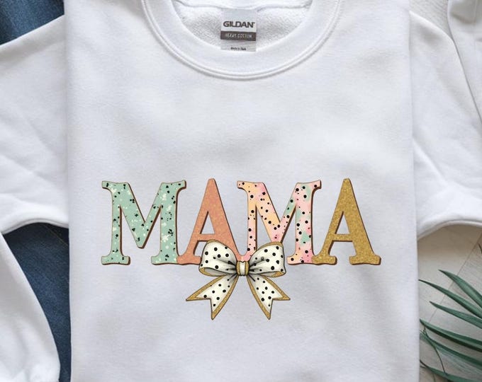 Mama Sublimation Design PNG, Leopard Pastel Letters with Polka Dot Bow, Mother’s Day Tee Print, Digital Download for Shirts